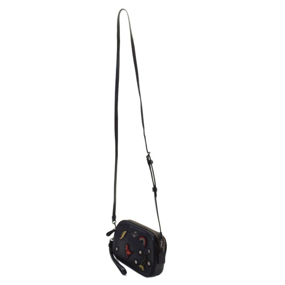 Coach Womens Leather Beaded Double Zip Small Crossbody Handbag Black - Picture 5 of 11